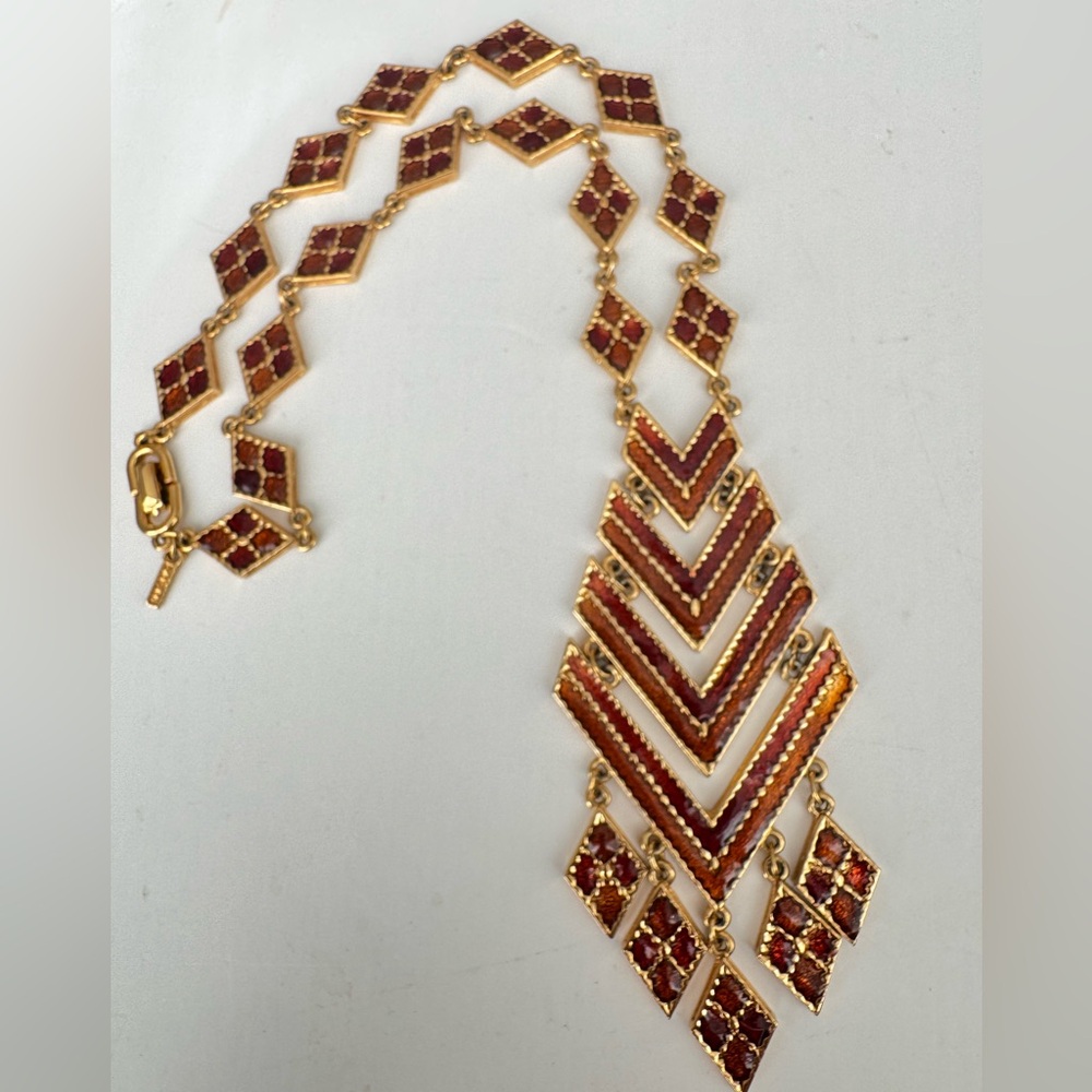 Vintage D'ORLAN Necklace 22kt Gold Plating enamel Geometric Pendant